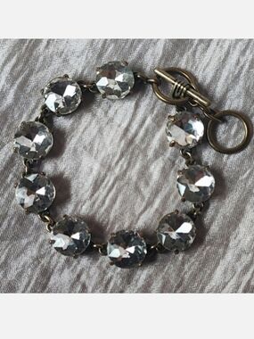 Round Faceted Prong Set Clear Rhinestone Oxidized Brass Color Setting Bracelet